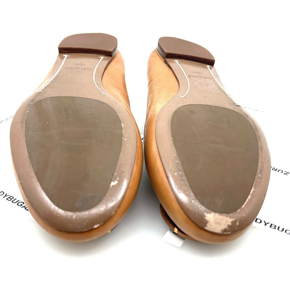 Tory Burch Multi-Logo Ballet Tan Flats Gold Logo - like new Size 7.5 w/dust bag - Picture 7 of 7